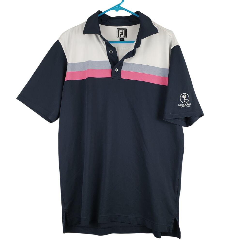 FootJoy Mens L Short Sleeve Golf Polo Retro Colorblock Stripe Langdon Farms Club